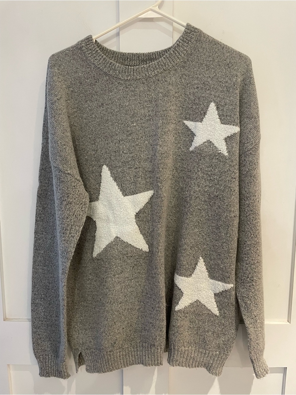 A.N.A. Women’s Cozy Soft Gray Star Pattern Crewneck Sweater Large